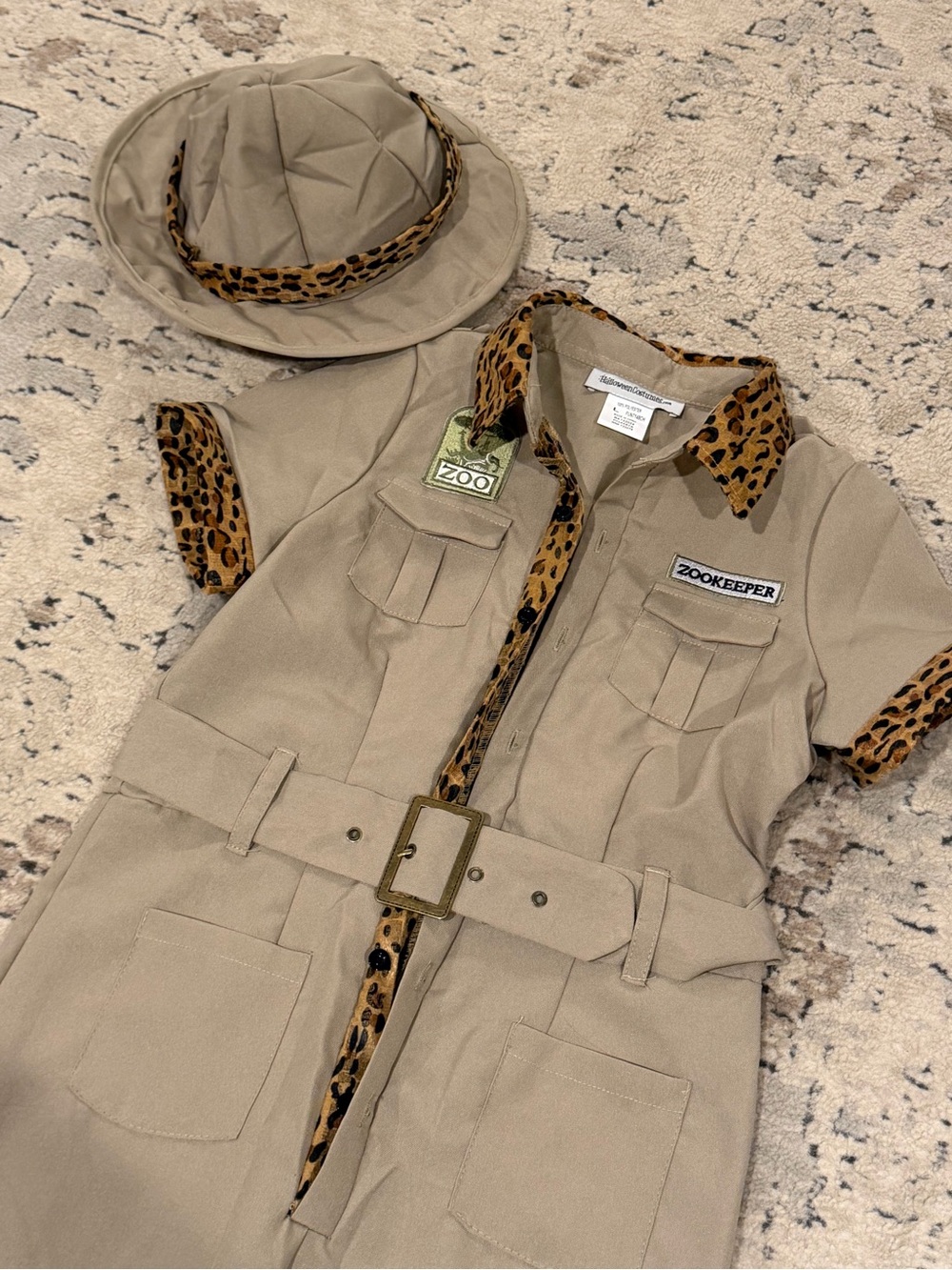 Kids Zookeeper Costume Set with Hat - Tan with Leopard Trim